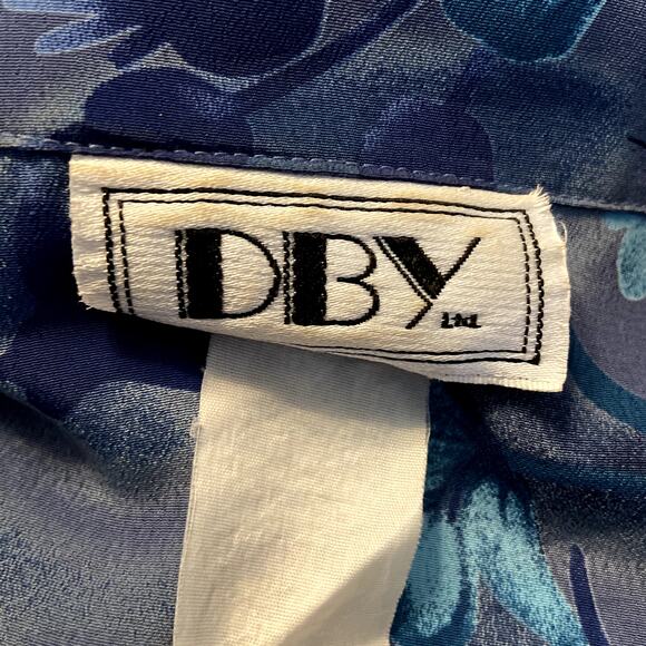 VTG DBY A-Line Dress Short Sleeve Collared Self Tie Back Floral Print Blue M 10 - Picture 3 of 4